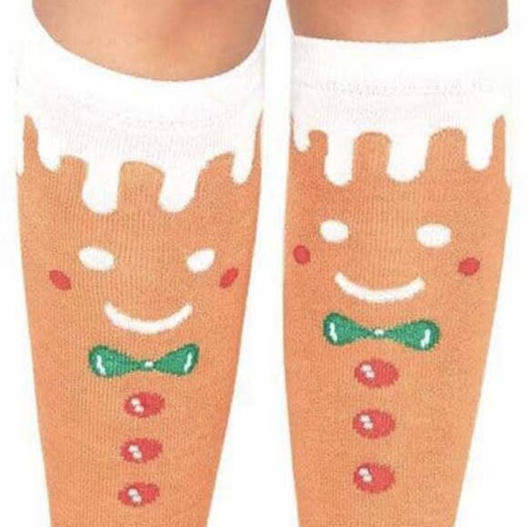 Gingerbread Man Socks Womens One Size Festive Holiday Hosiery - Picture 5 of 6